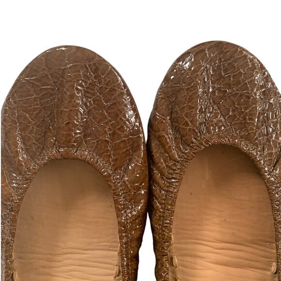 Tieks Sienna Brown Croc Shoes, Foldable Ballet Flats, size 9 - Picture 7 of 10